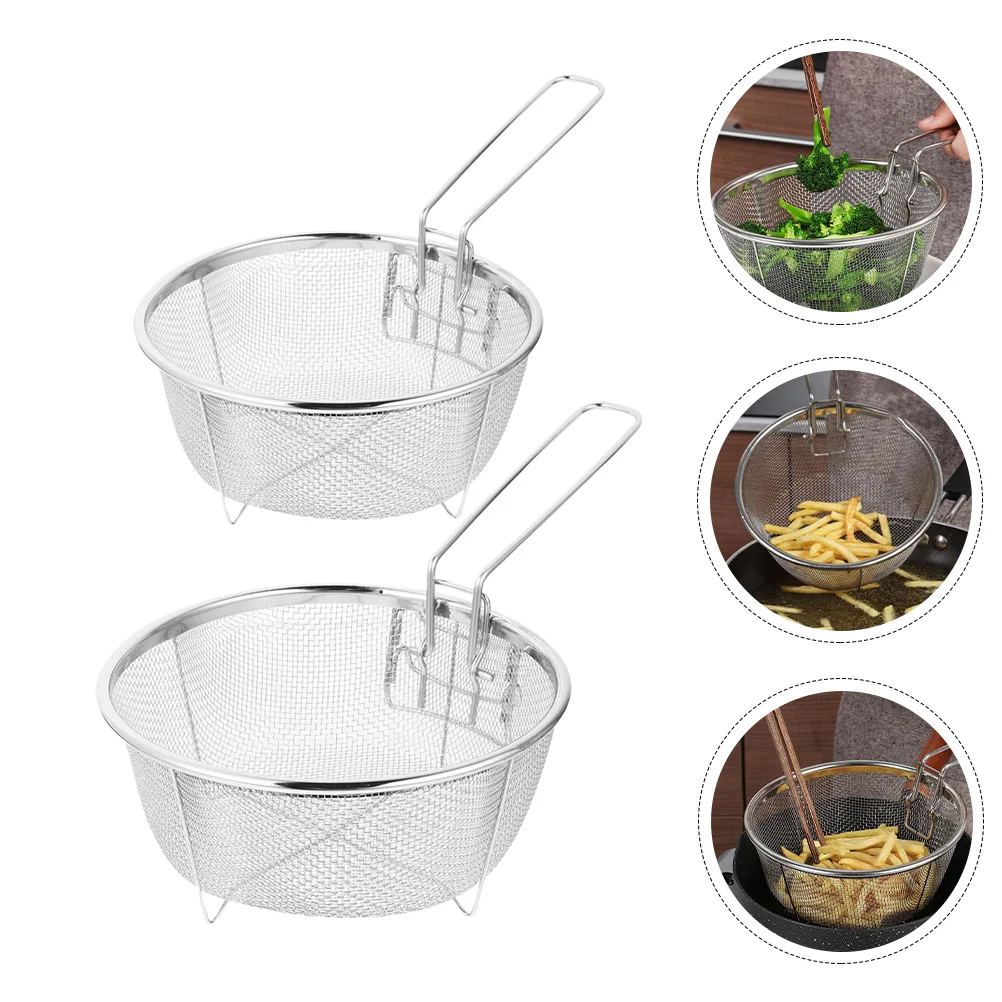 

2pcs Convenient Frying Baskets Multipurpose Kitchen Storage Baskets (Silver)