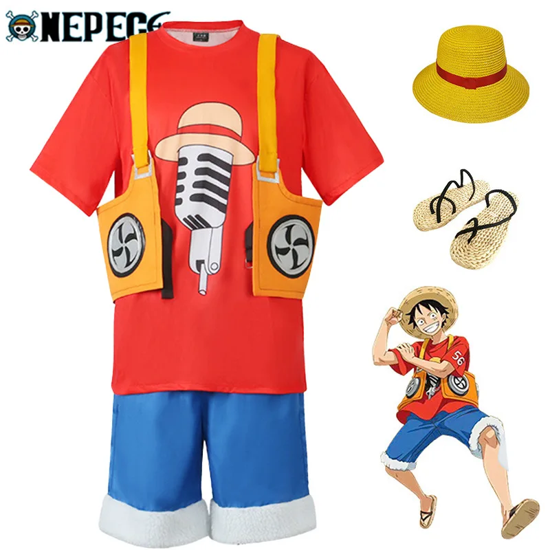 

Hot Anime One Piece Cosplay Costume FILM RED Monkey D Luffy COS uniform T-shirt Panty Suit Set Halloween Party Performance Wear