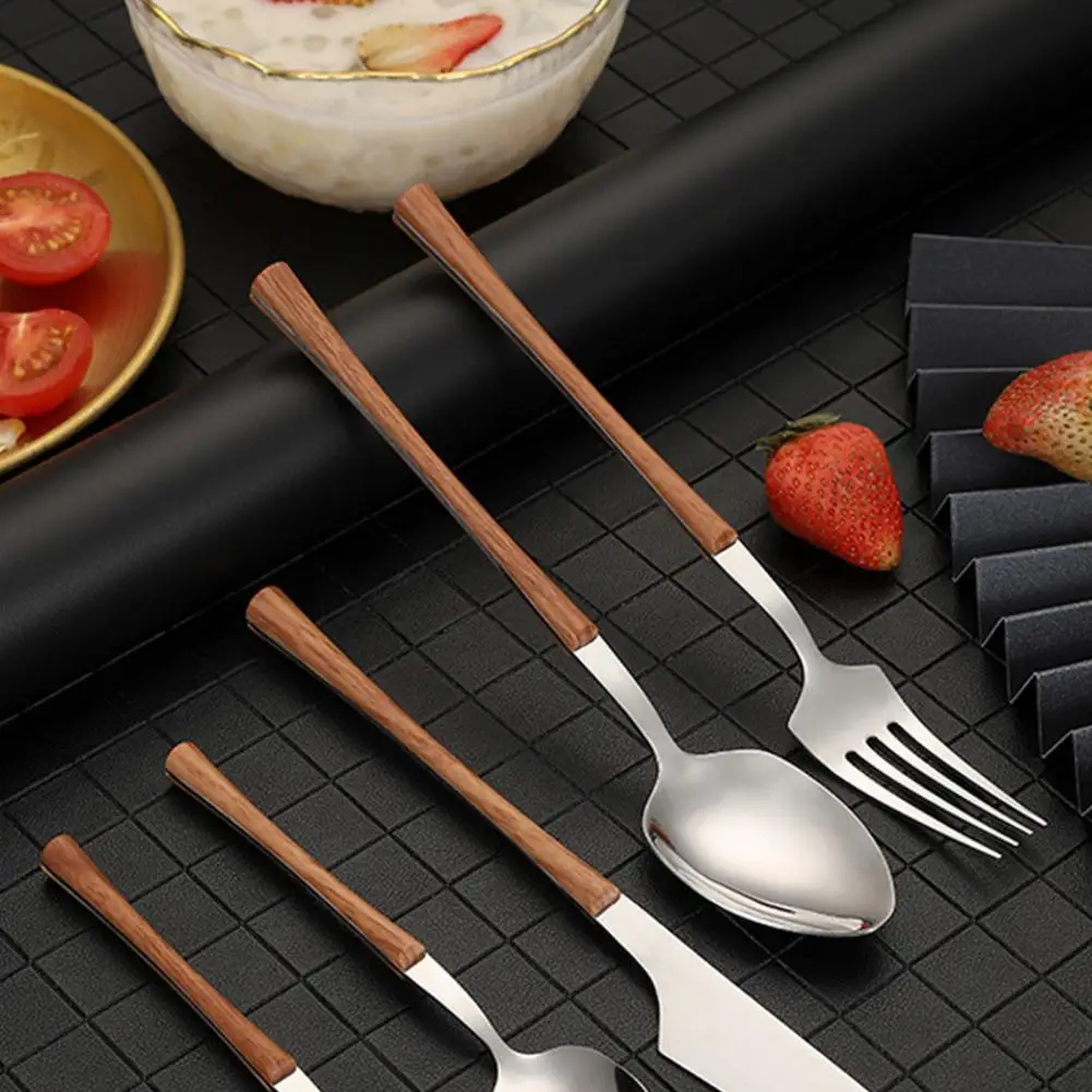 

Western Flatware Useful Decorative Sturdy Imitation Wood Grain Knife Spoon Kitchen Gadget Cutlery Fork Steak Dinnerware