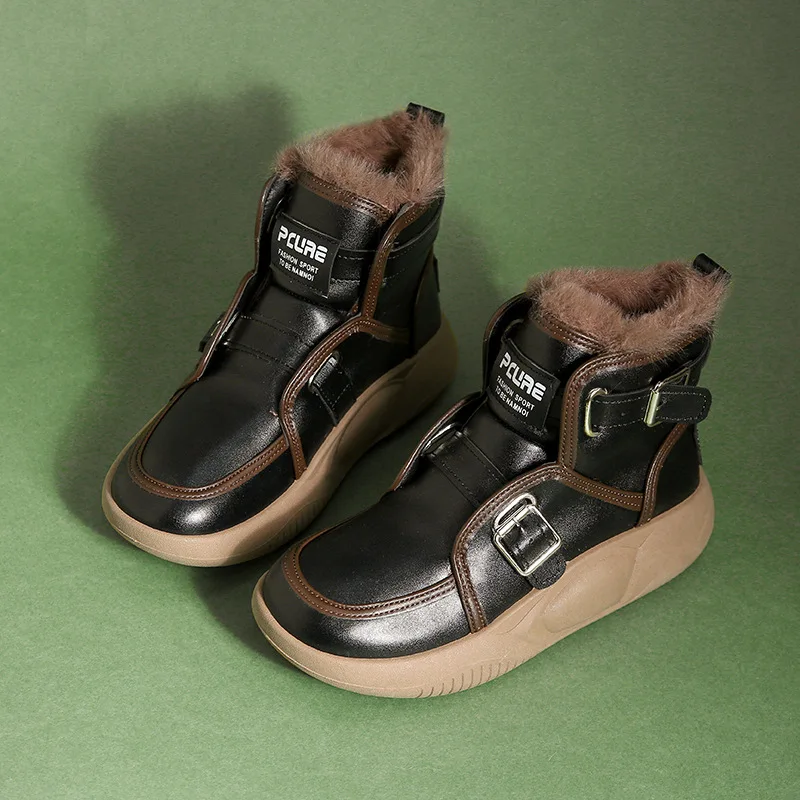 

2022 New Winter Platform Boots Plush Metal Decoration Flat Snowboots Non-slip Warm Women Boots Female Flat Shoe Snow Boots Women