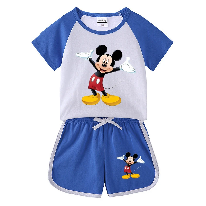 Комплект одежды для маленьких мальчиков хлопок топ и шорты мультяшный Микки Маус