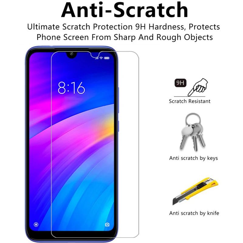 Чехол для Xiaomi Redmi 7 с защитным закаленным стеклом на телефон Redmi 7