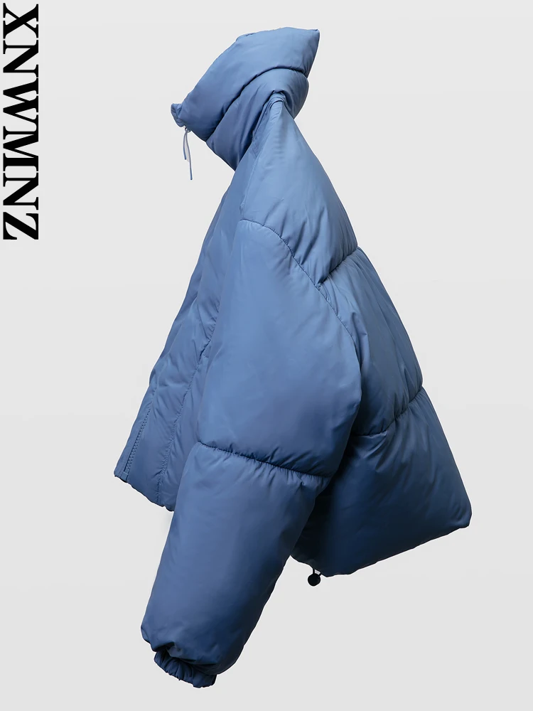 XNWMNZ Women Fashion High-quality Thick Warm Short Waterproof Padded Jacket High Neck Long Sleeve Zip Pockets Female Outwear Top