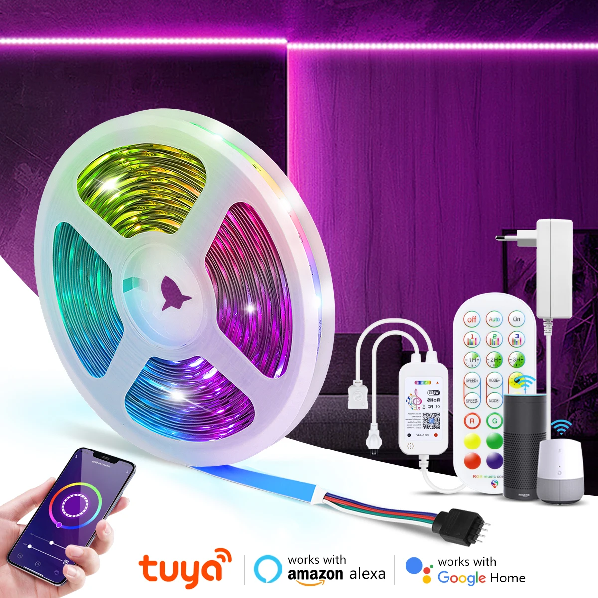 

Светодиодная лента RGB, 20/15/10/5 м, 5050 светодиодов, 12 В постоянного тока