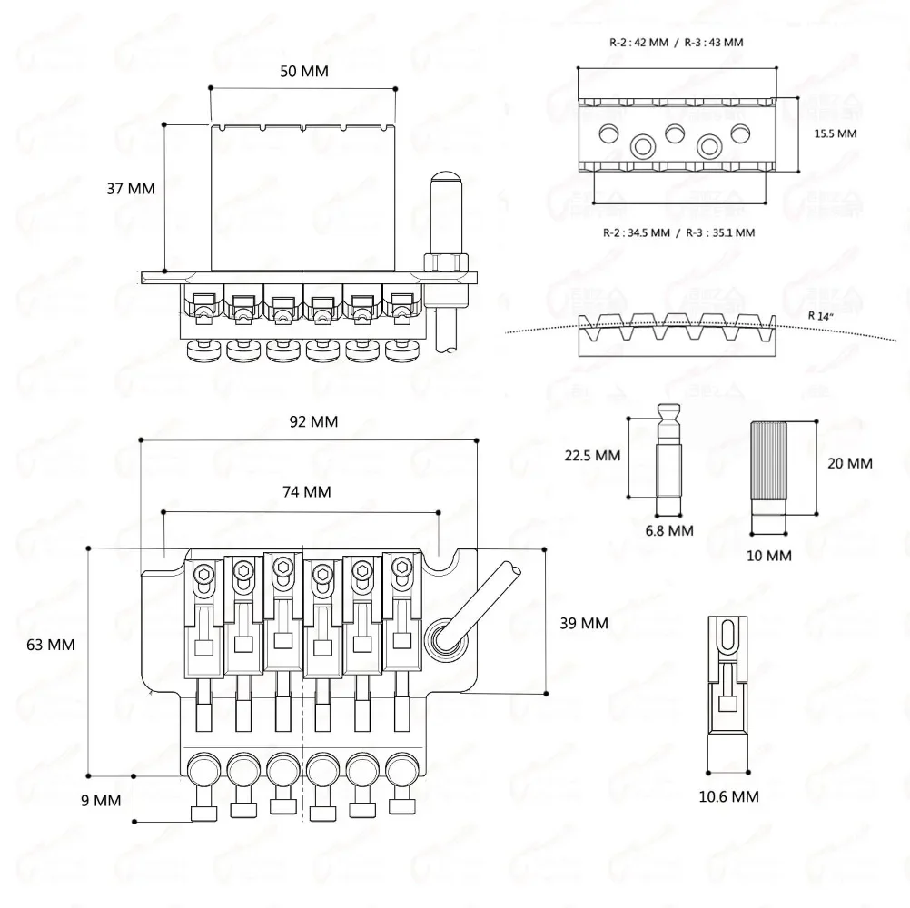 Фотомост с латунным блоком 6 струн