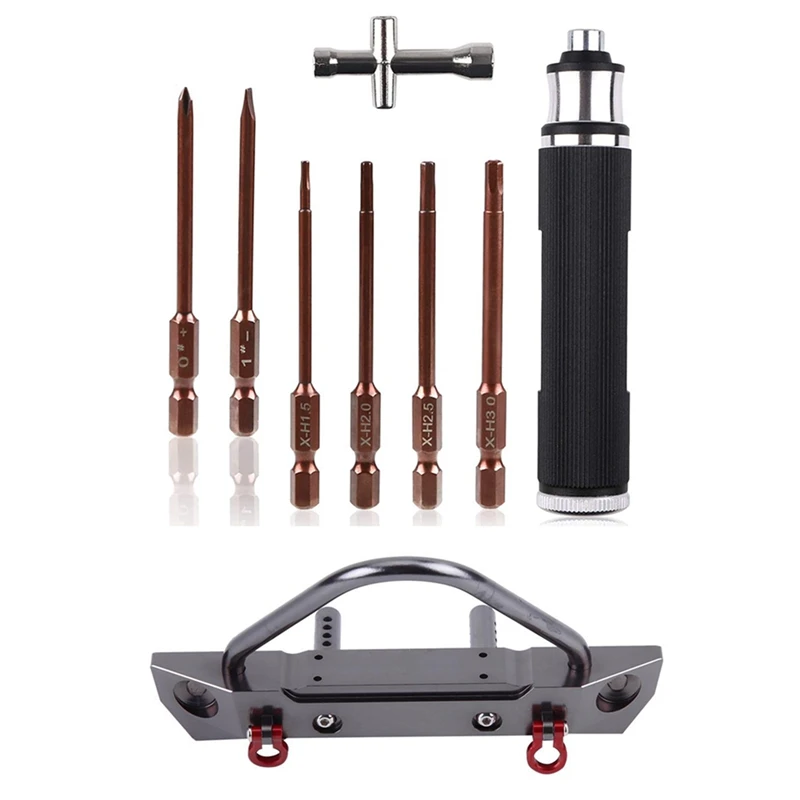 

NEW-RC Car Front Bumper RC Model Parts For Axial SCX10 Jeep Wrangler 1/10 With 7 In 1 Hex Driver Hand Set For RC Car