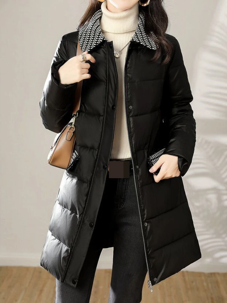 2022 winter new fashion Korean casual high-end mid-length patchwork cotton clothes  winter jacket women  coat  Thick （Winter)