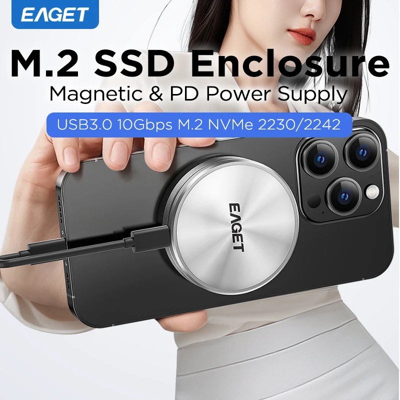 Магнитный Корпус Eaget 2230/2242 M.2 NVMe SSD 10 Гбит/с на USB Type C внешний адаптер для iPhone 15 Pro Max