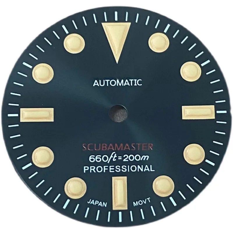 Vintage Black Dial 28.5MM Watch Accessories with Green Luminous  Sunburst Black Face Suitable for NH35/36/4R/7S Movements