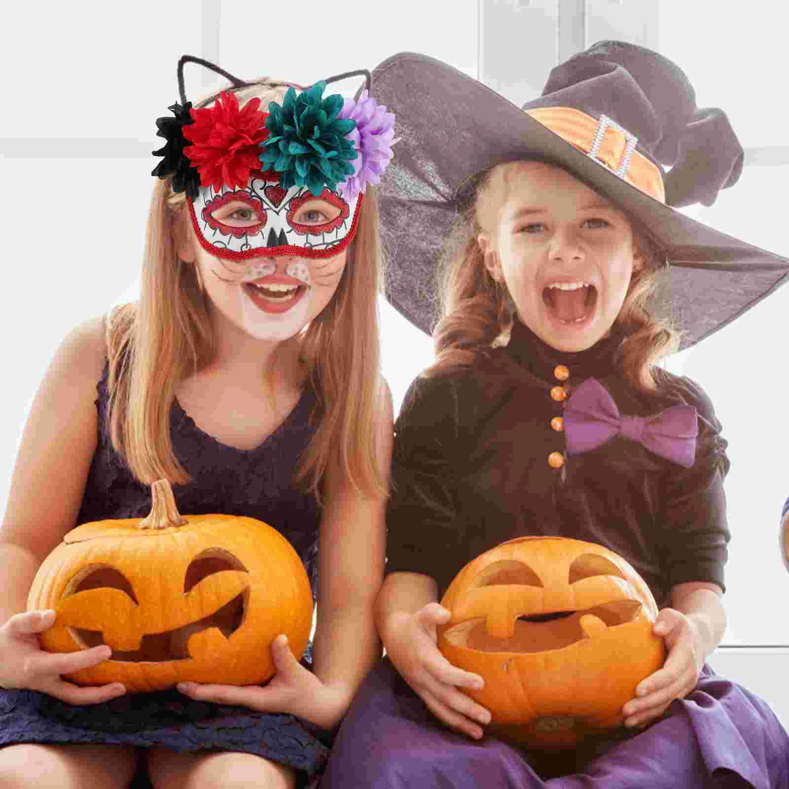 Маска Маскарад Дню Мертвых для косплея Половина лица с цветочным макияжем Черный