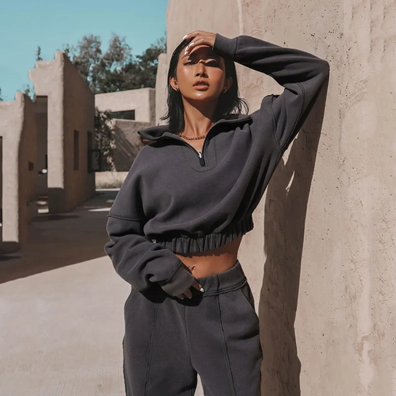 

Women's Hoodless Sportswear Jacket Two-piece Pullover High Waist Pullover Jogging Suit 2023 Autumn Winter Sportswear Set