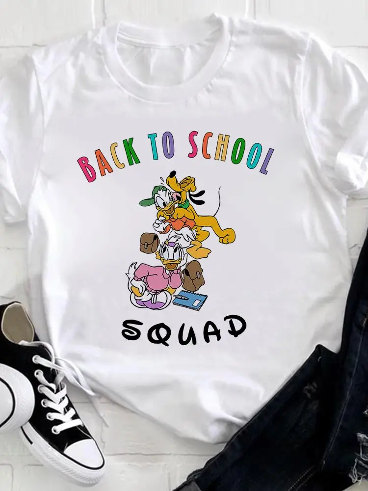 

White Tshirt Disney Summer Gentle Casual Style For Women's Goofy And Brut Back To School Print Pattern Short Sleeve For Female