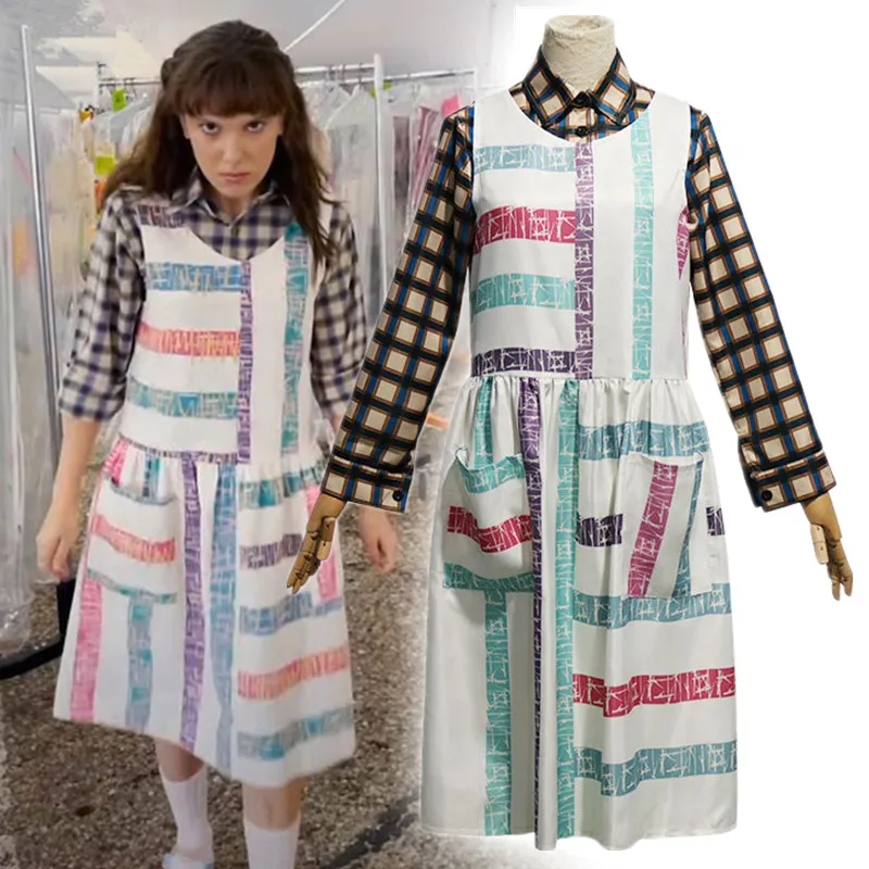 

TV Stranger Things Season 4 Eleven Cosplay Costume Set Shirt Dresses Adult Women Blouse Dress Suit Halloween Party Prop