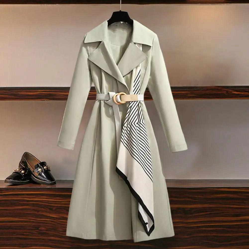 

Классическая женская верхняя одежда, облегающая ветровка, пальто с длинным рукавом, элегантная офисная ветровка средней длины с отворотом, пальто с облегающей талией