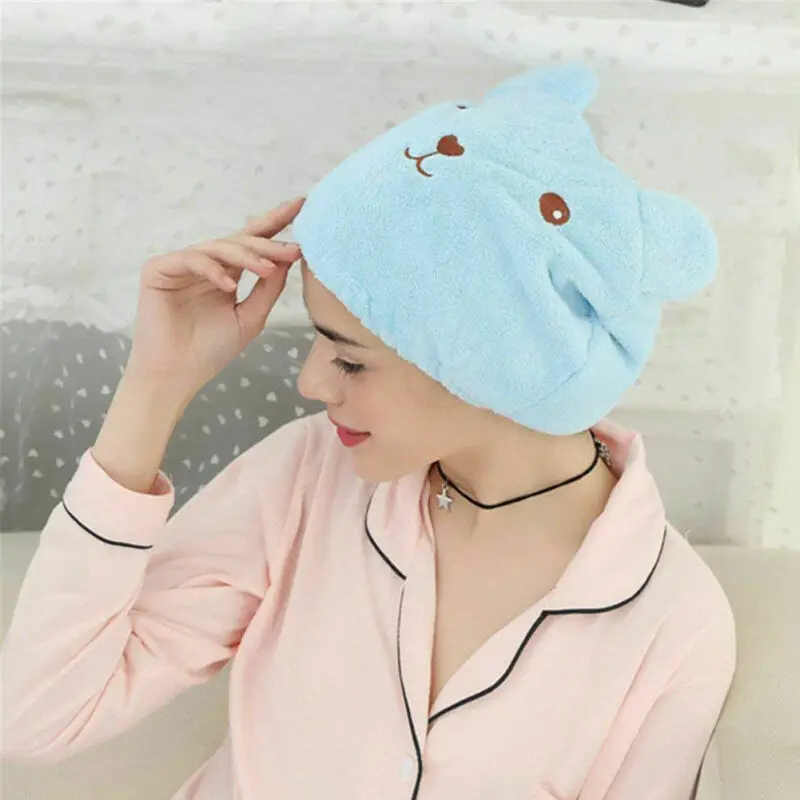 

Lovely Cat Hair Drying Cap Towel Microfiber Quickly Dry Hair Shower Hat Wrapped Towels Bathing Cap Bathroom Accessories