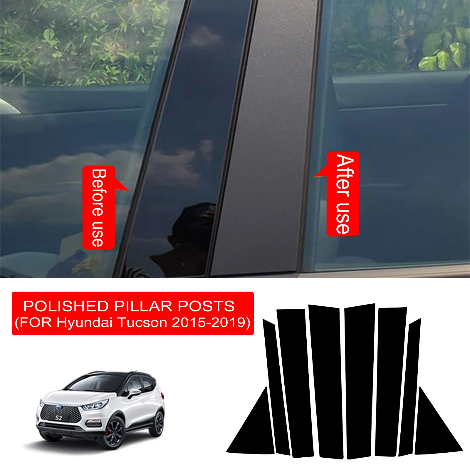 

8PCS Window Trim Cover BC Column Sticker Fit For Hyundai Tucson 2015-2019 Plastic Polished Pillar Posts