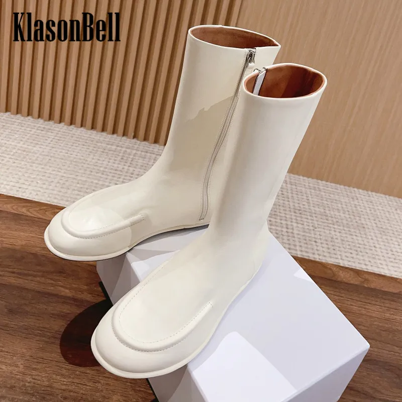 

9.27 KlasonBell Fashion Concise Mid-Calf Shoes Soft Sheepskin Breathable Side Zipper Flat Martin Boots Women