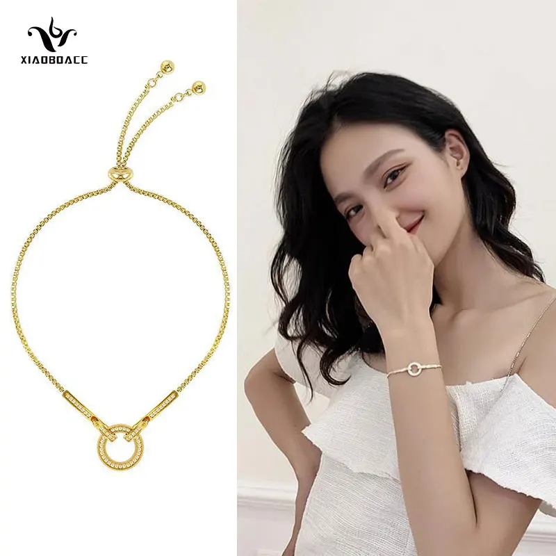 

XiaoboACC 18k Gold Plated Bracelet for Women Fashion Micro Inlaid Adjustable Chain Bracelet Jewelry