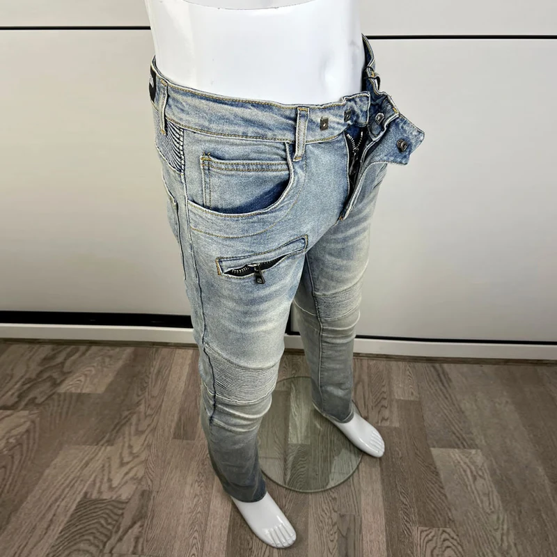 Street Fashion Men Jeans High Quality Retro Blue Elastic Slim Fit Spliced Designer Biker Jeans Men Hip Hop Brand Pants Hombre