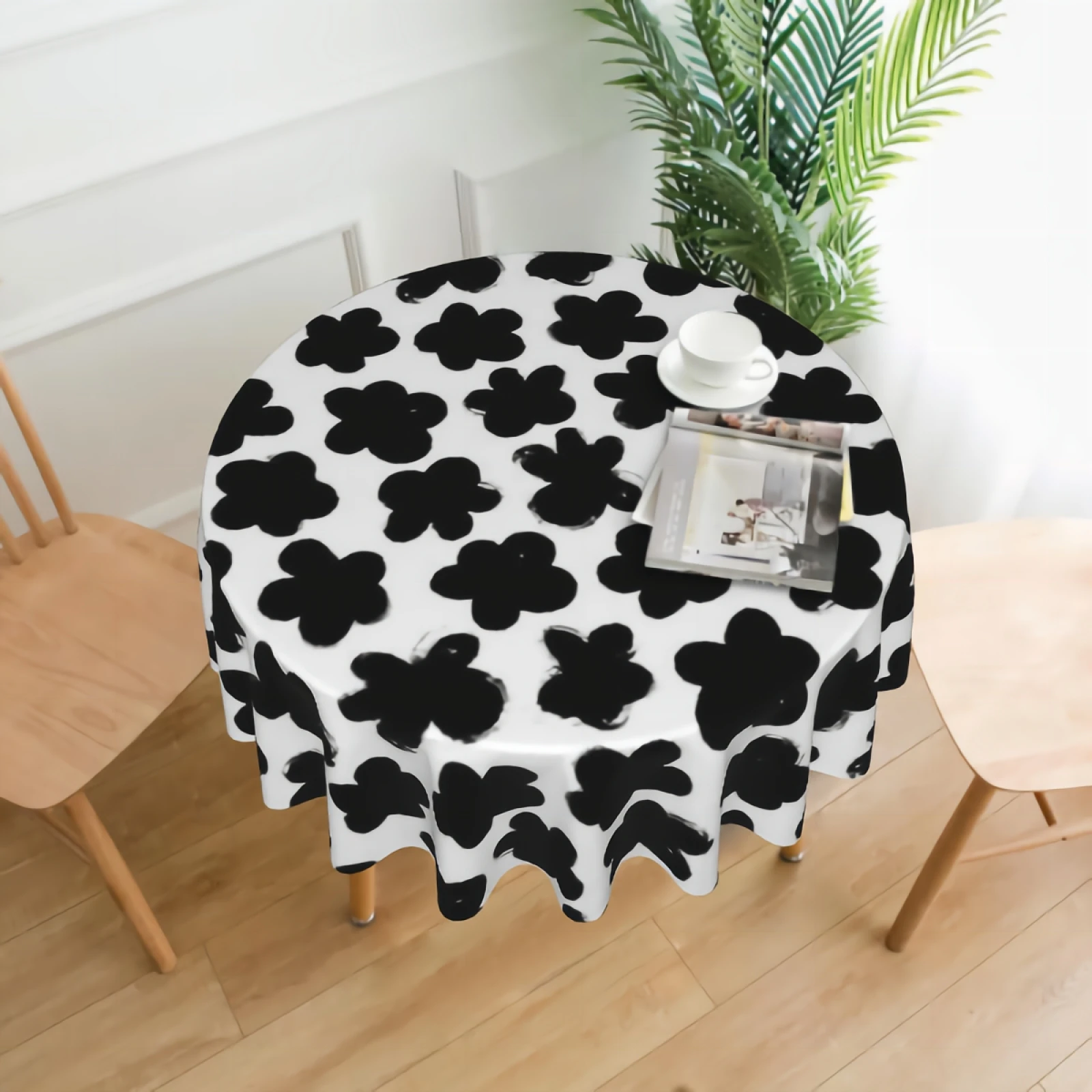 

Abstract Flowers Tablecloth for Round Table Washable Satin Resistant Dining Table Protector for Holiday Party 60 Inch