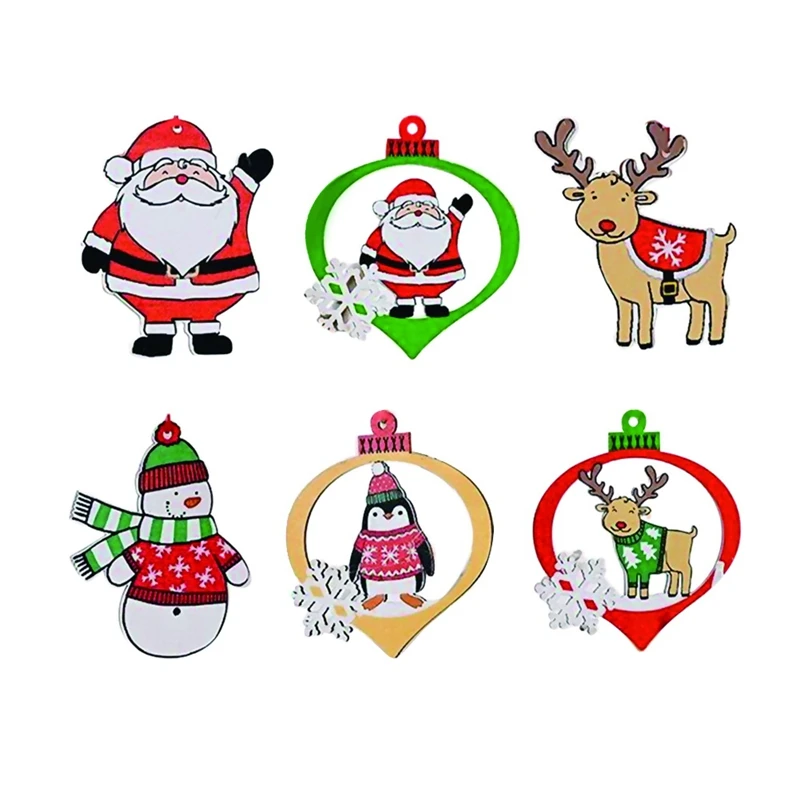 

2 Boxes/12PCS Christmas Tree Decorative Wooden Pendant Santa Penguin Hanging Decor Christmas Party Decoration