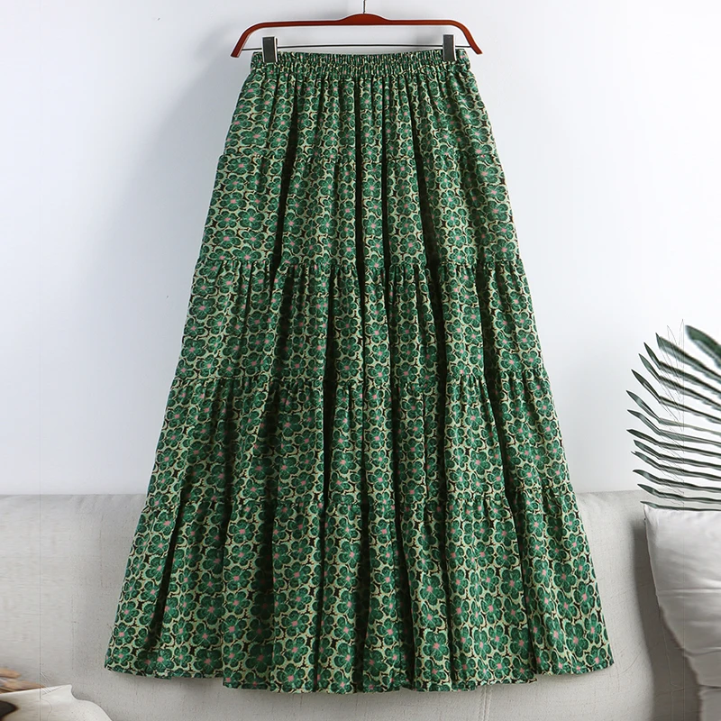 

Floral Print Cake Skirts High Waist Elastic Jupe A-line Mujer Faldas Long Patchwork Bust Skirt Casual Women Clothes Dropshipping