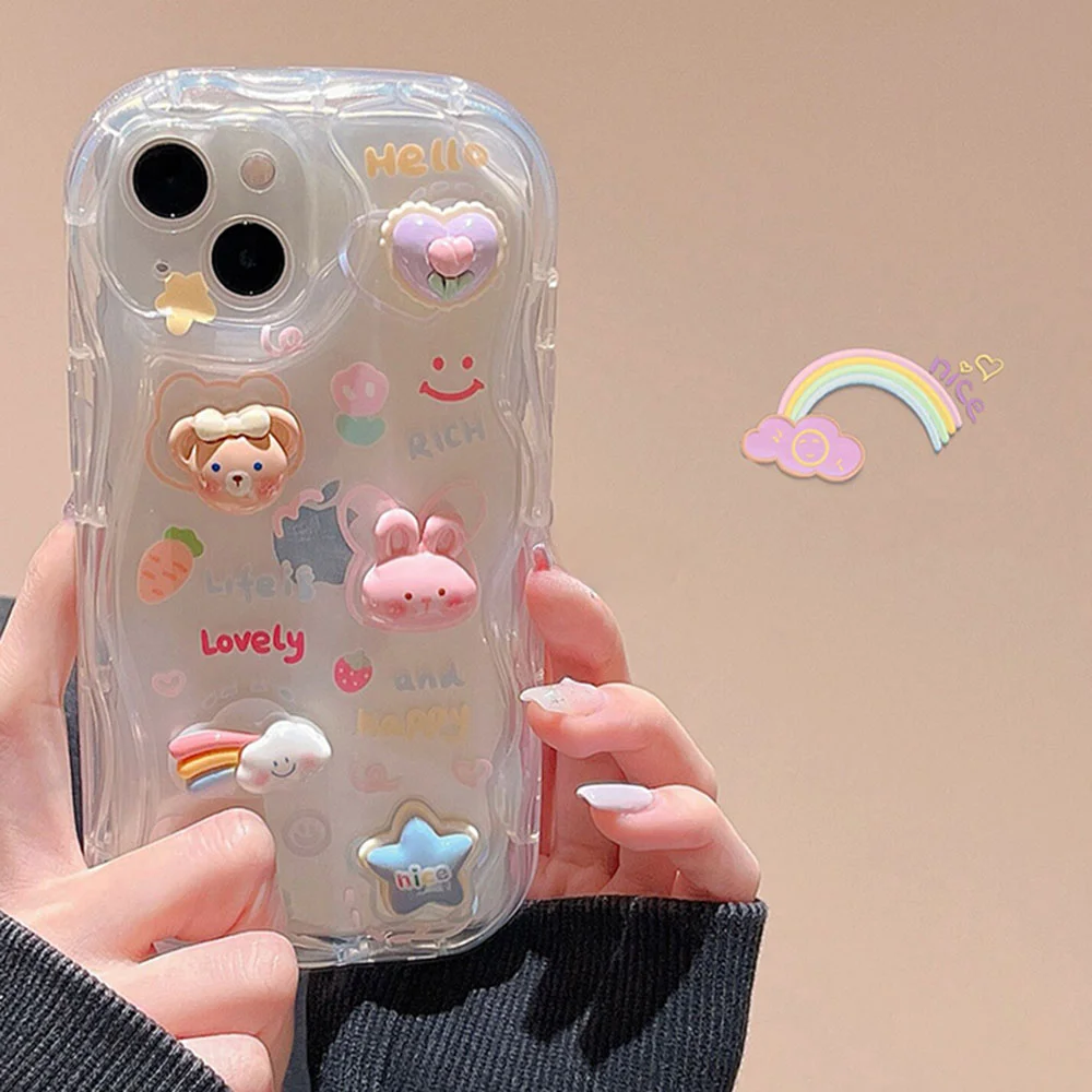 

Korean 3D Cartoons Bear Star Silicone Clear Soft Phone Case For iPhone 11 13 12 14 Pro Max X S XR 7 8 Plus SE Cute Cover