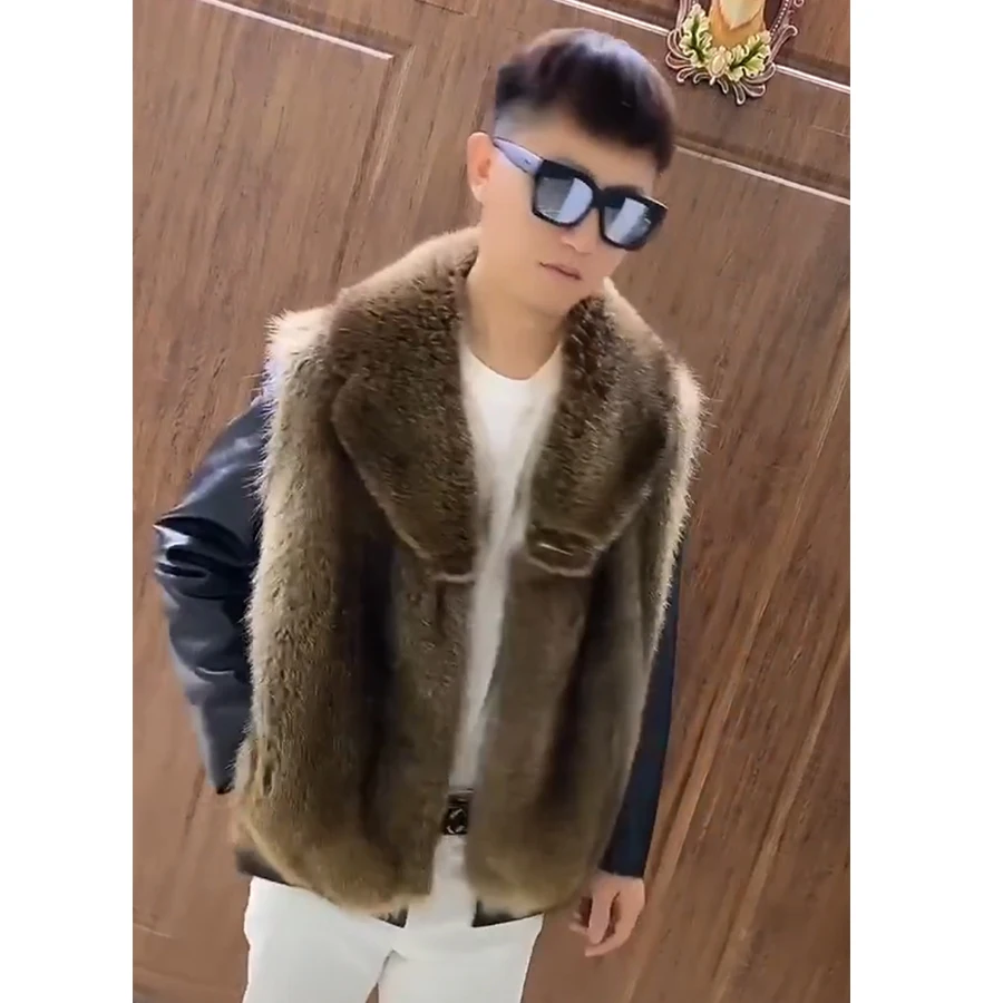 

Шуба мужская из натурального меха енота, роскошная брендовая теплая Короткая Меховая куртка на молнии, зима