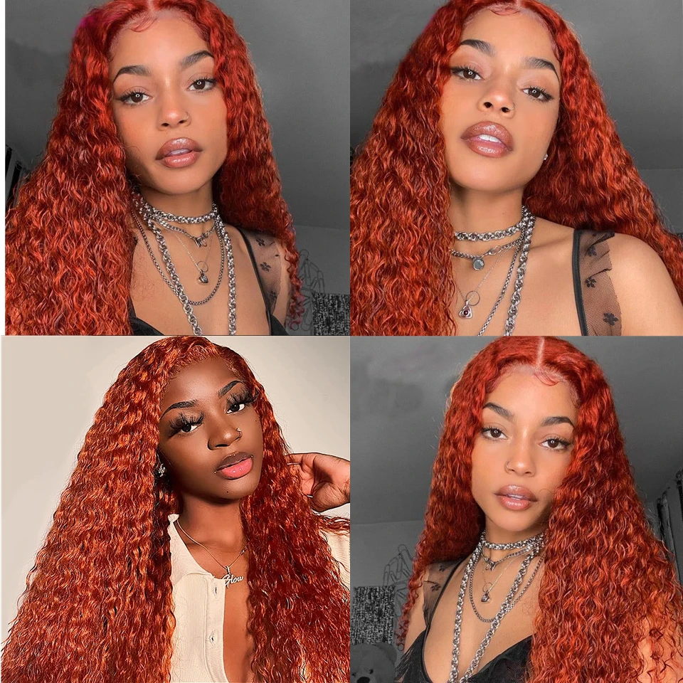 Women Ginger Brazilian Weave Bundles Burnt Orange Human Hair Bundles Remy 10A Deep Curly Human Hair Extensions Water Wave Bundle