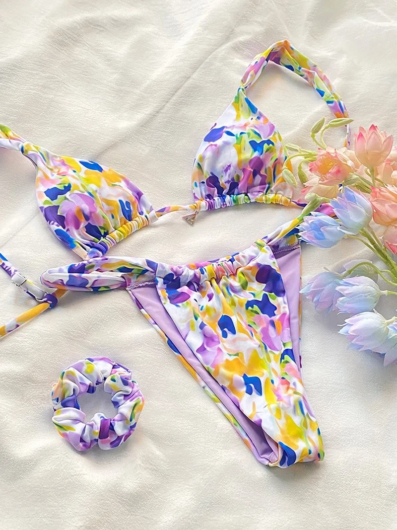 

2022 Floral Print Swimsuit Women Bathing Suit Bikinis High Cut Swimwear Sexy Push Up Bikini Set Feminino Beach Outing Biquini