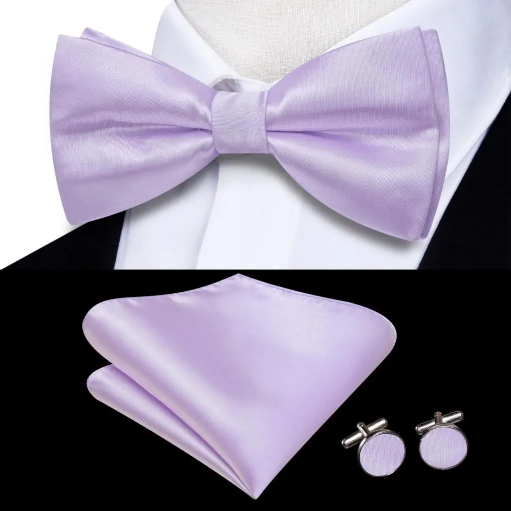 

Hi-Tie Solid Violet Lilac Men Bow Tie Hankerchief Cufflink Pre-tied Silk Butterfly Knot Bowtie for Male Business Party Wholesale