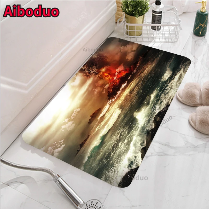 

Nature volcano scenery room bathroom non-slip absorbent pad bath mat bathroom carpet bathroom bathroom mat set bathroom rug