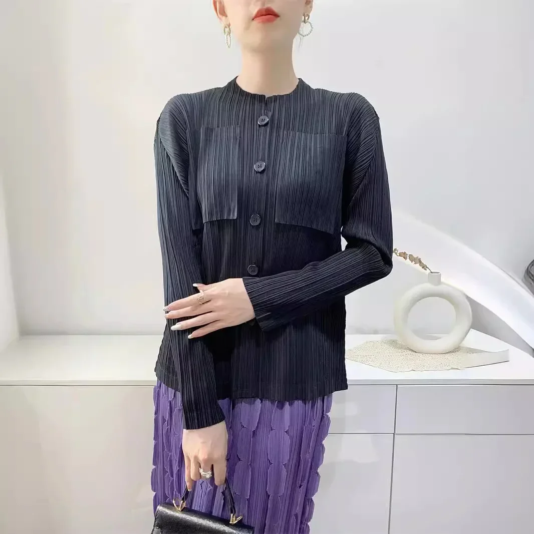 Женская плиссированная рубашка Miyake удобная однобортная блузка с длинным рукавом