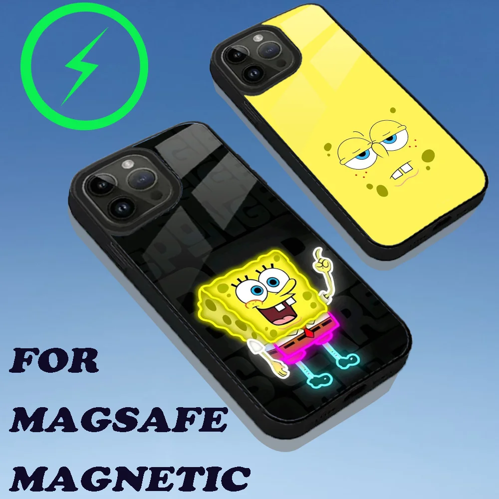 Чехол для телефона с рисунком S-Sponge-Bob-S iPhone 15 14 13 12 11 Plus Pro Max Mini Magsafe магнитной