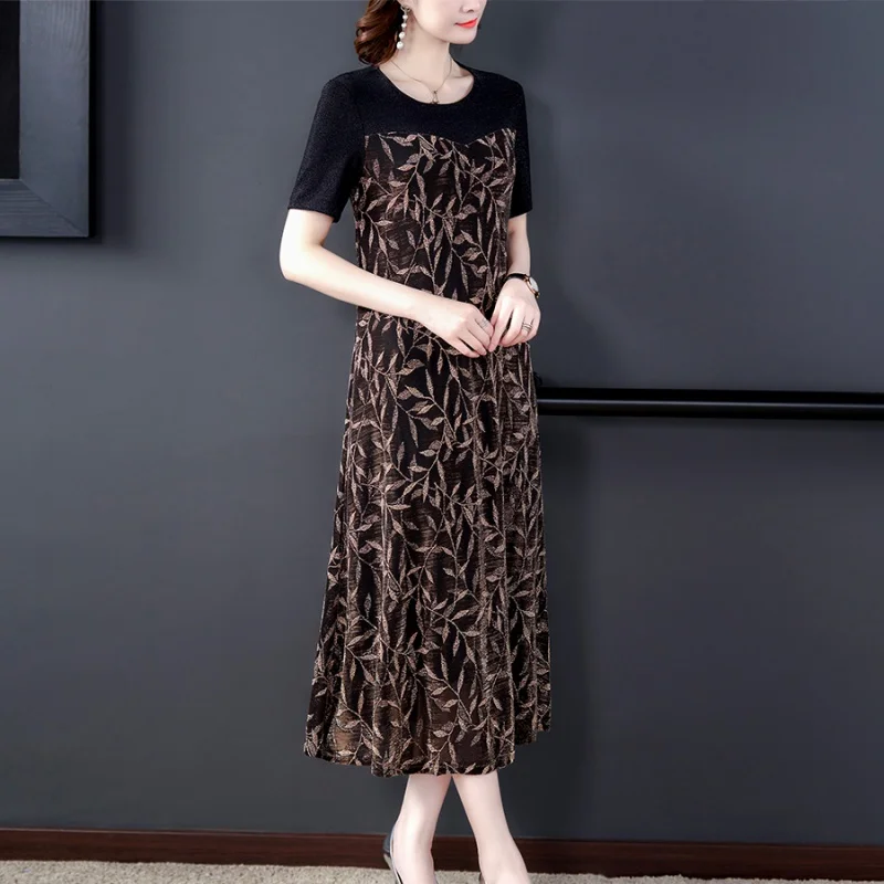 

Женское Свободное платье с коротким рукавом, Элегантное повседневное платье с круглым вырезом и принтом, 2023