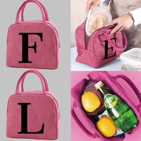 insulated canvas lunch bag for women cooler pack tote thermal bag portable picnic bags black letter pattern lunch bags for work