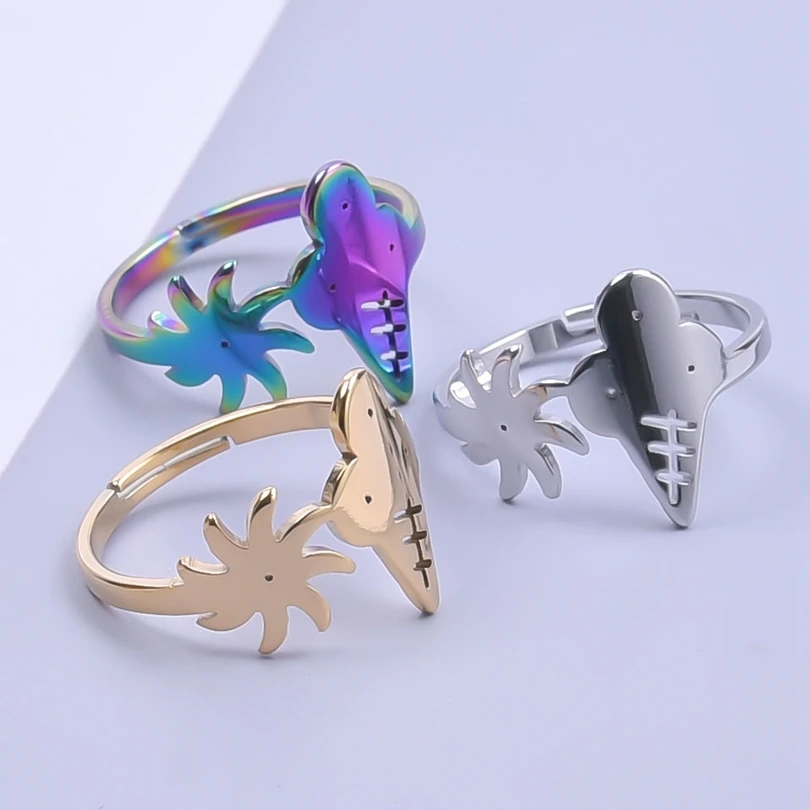 

10PCS Titanium Steel New Trend Windmill Ice Cream Gold Color Cute Rings for Women Girl Adjustable Open Jewelry Bulk Wholesale