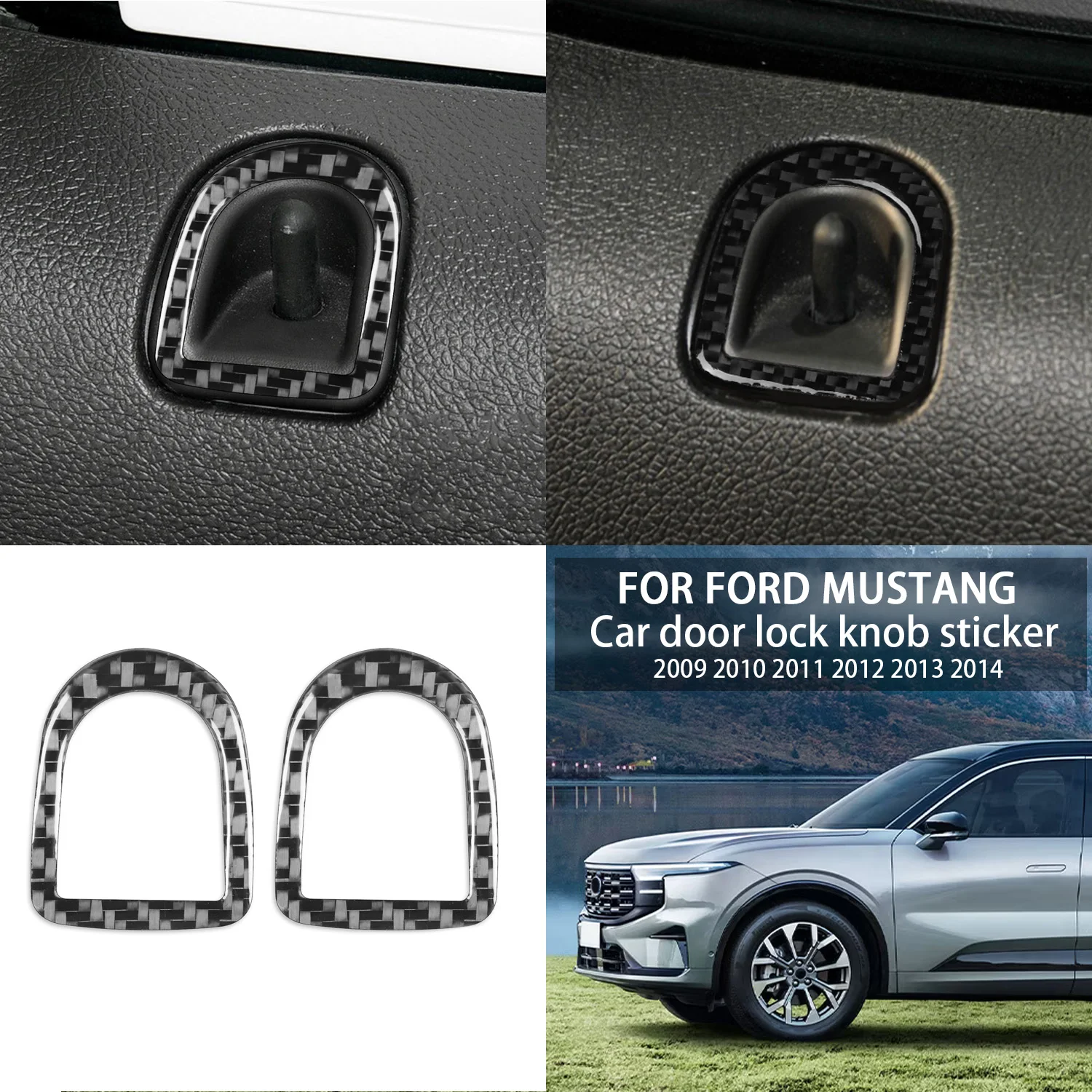 

Для Ford Mustang 2009-2014, Автомобильный Дверной замок, булавка, ручка, наклейка, наклейка из углеродного волокна, внутренняя отделка крышки, аксессуары Mustang