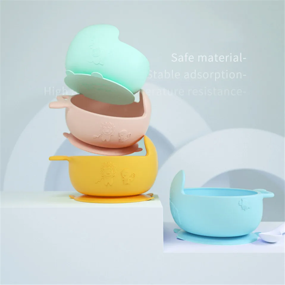 

New Colors Feeding Set Food Grade Silicone Bibs Baby Plate Non-silp Suction Bowl Kids Tableware Waterproof Bib BPA Free Spoon