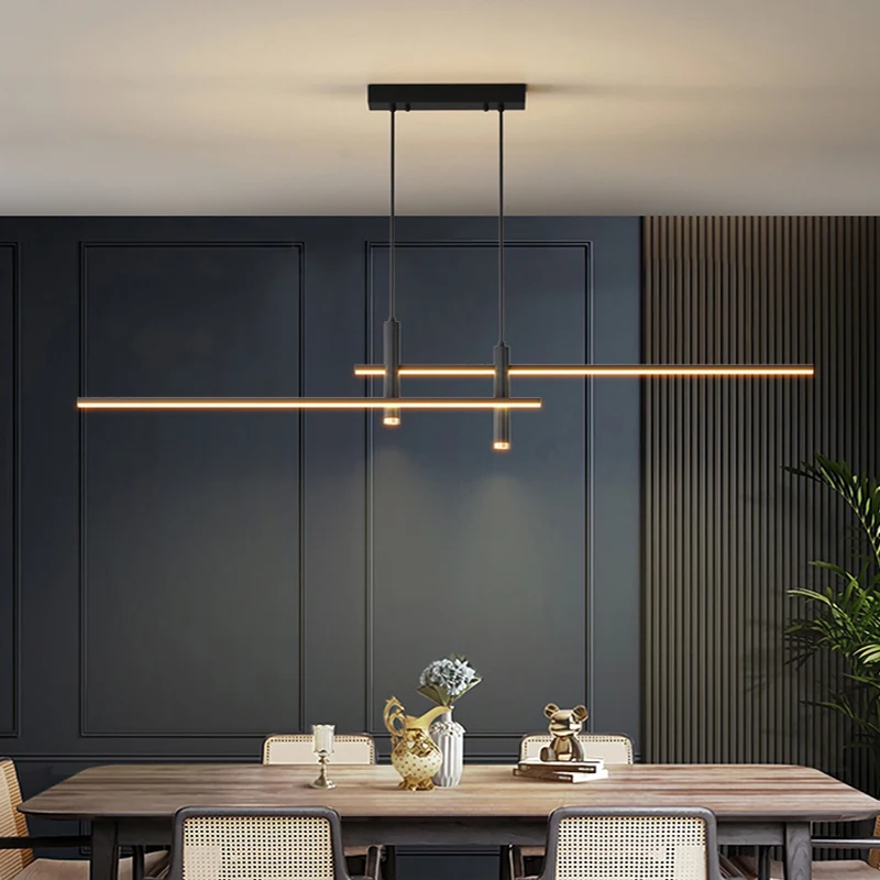 

Nordic Dining Table Chandelier with Spotlight Postmodern Suspension Light Office Bar Restaurant LED Lighting Long Strip Lamps