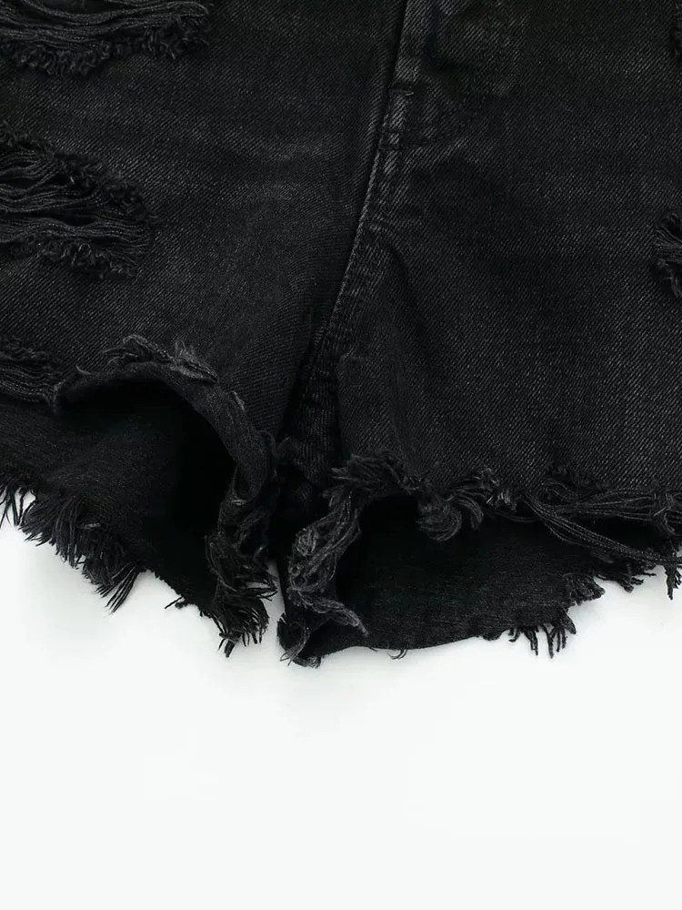 PAILETE Women 2023 fashion with pockets ripped denim shorts vintage high waist button-up female short pants mujer