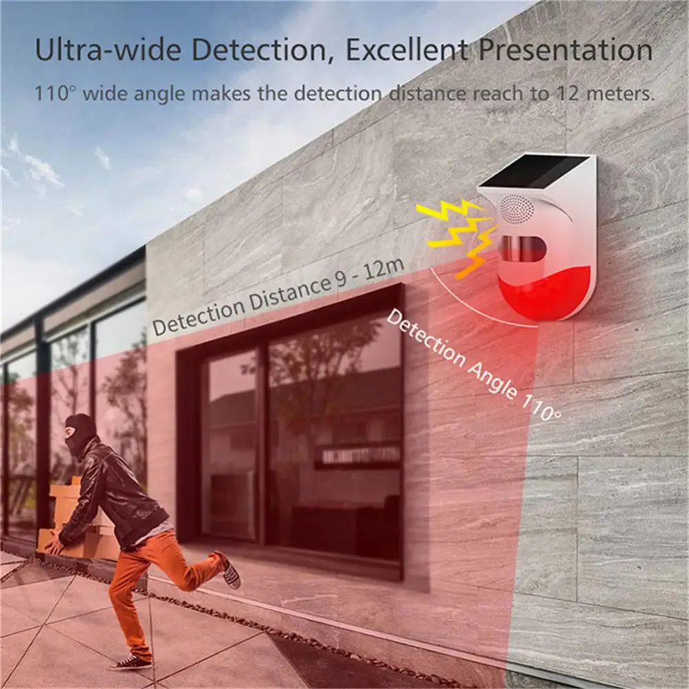 

Outdoor Solar Infrared Alarm Detector Sensor Outdoor Security Anti-theft Animal Drive Warning Device Solar Energy Security Alarm