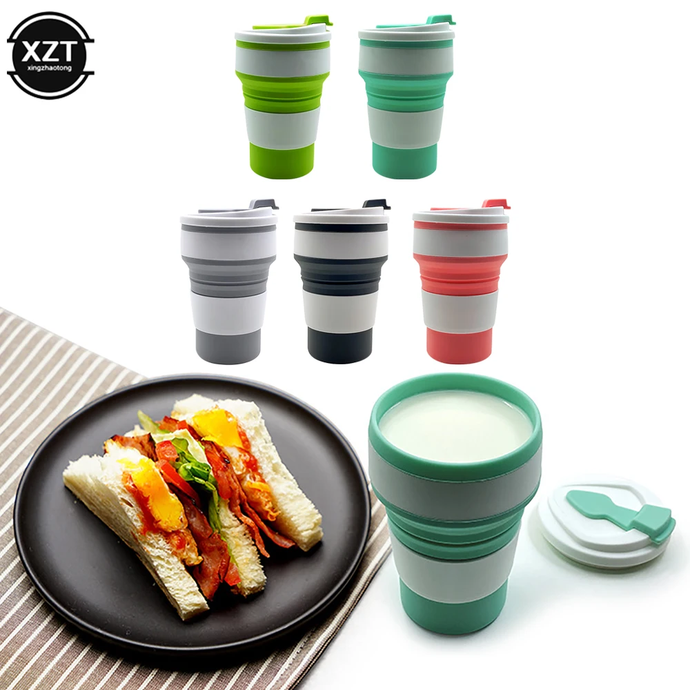 

350ml Silicone Portable Folding Water Cup With Lid High Temperature And Scald Resistant Drinking Cup for Outdoor Travel Camping