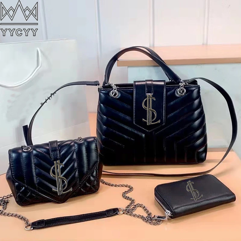 

Клатч 3 шт., кошельки для монет, сумки на плечо, женская сумка-мессенджер из воловьей кожи на цепочке и ремешке, сумка-тоут и кошельки, праздни...