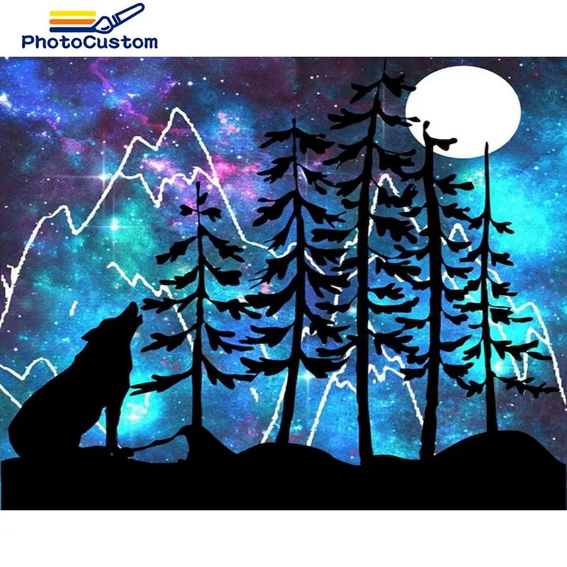 

PhotoCustom Pictures By Numbers Wolf Frame Painting By Numbers Animals On Canvas DIY Home Decoration DIY Gift 40x50cm