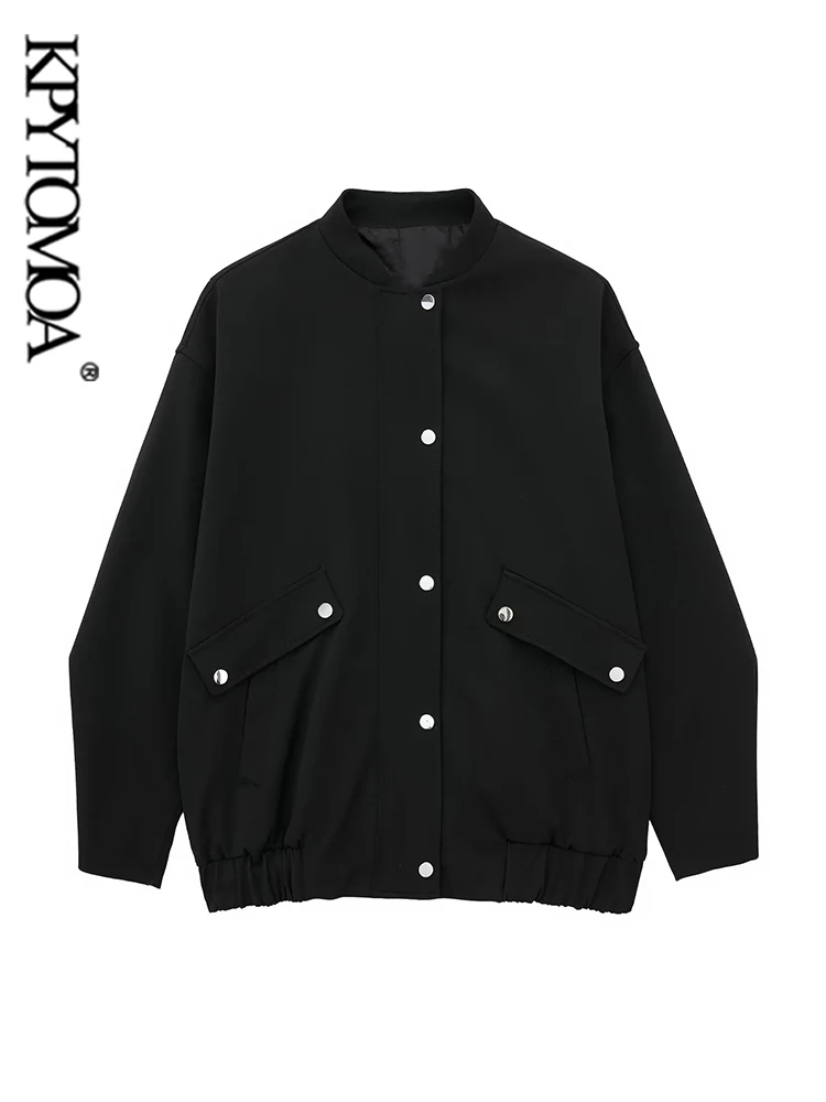 

Куртка-бомбер KPYTOMOA женская с карманами-клапанами, модная винтажная верхняя одежда большого размера на молнии, с длинным рукавом, шикарный топ