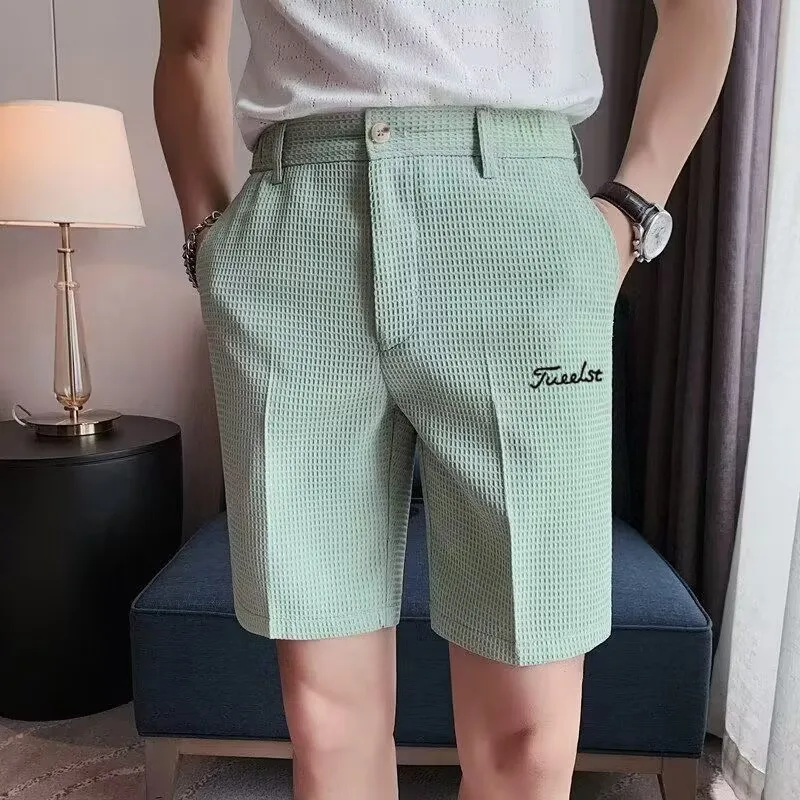 2023 Golf Embroidery Men's Summer New Slim Solid Color Casual Dress Pants Medium Pants Shorts Men's Nickel Pants