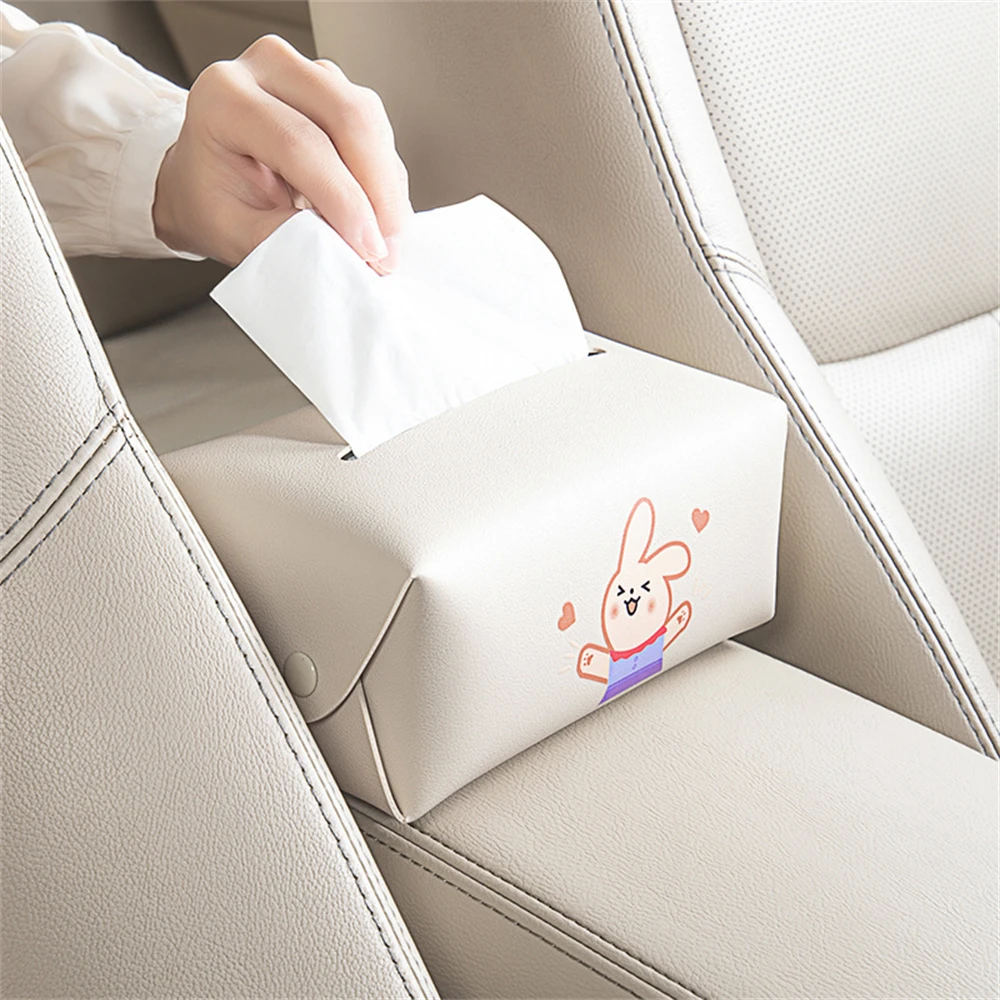 

1pc Car Tissue Case Leather Cute Paper Case Car Armrest Rear Seat Headrest Hanging Tissue Case Car Decoration Interior Accessori