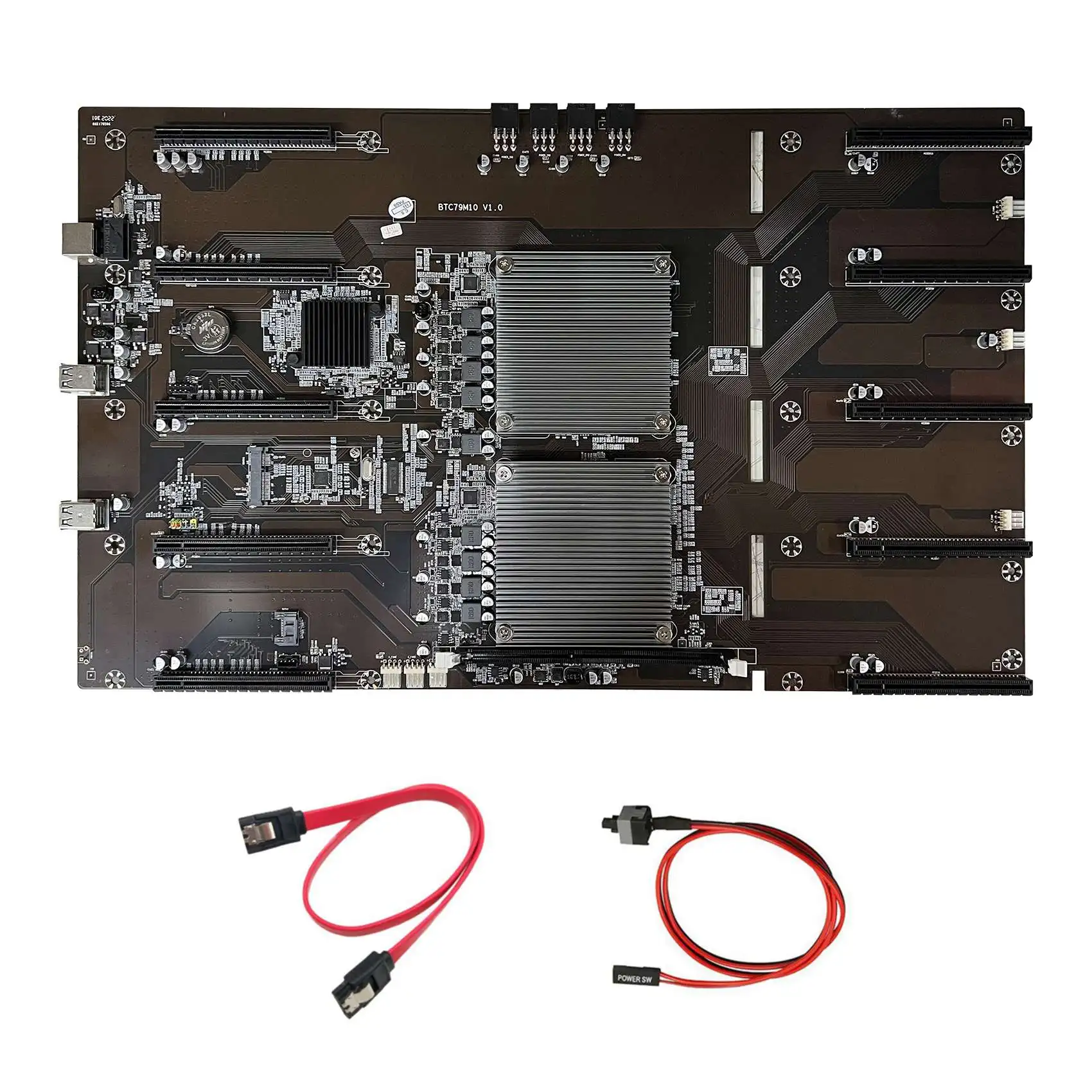 

X79 BTC Mining Motherboard+SATA Cable+Switch Cable 10XPCIE 8X GPU Slot LGA 2011 DDR3 MSATA SATA for ETH Miner Mining