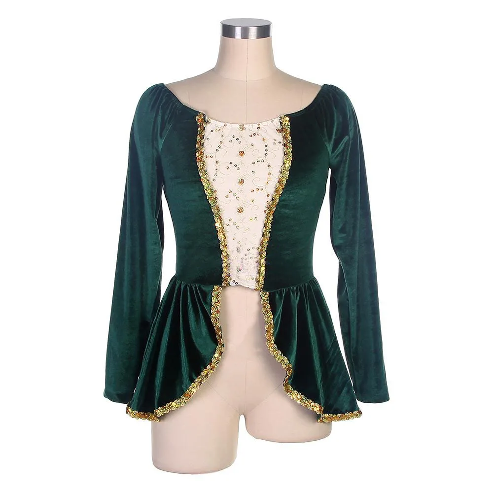 

Customizable Male Dark Green Prince Ballet Top Long Sleeve, Adult And Boys Forest King Balet Attire